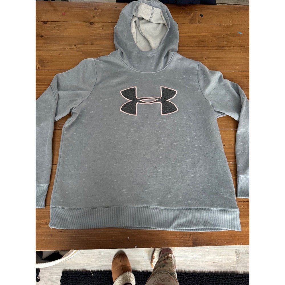 Under Armour ColdGear Hoodie Womens XL Loose Fit Blue Heathered Logo Sweatshirt